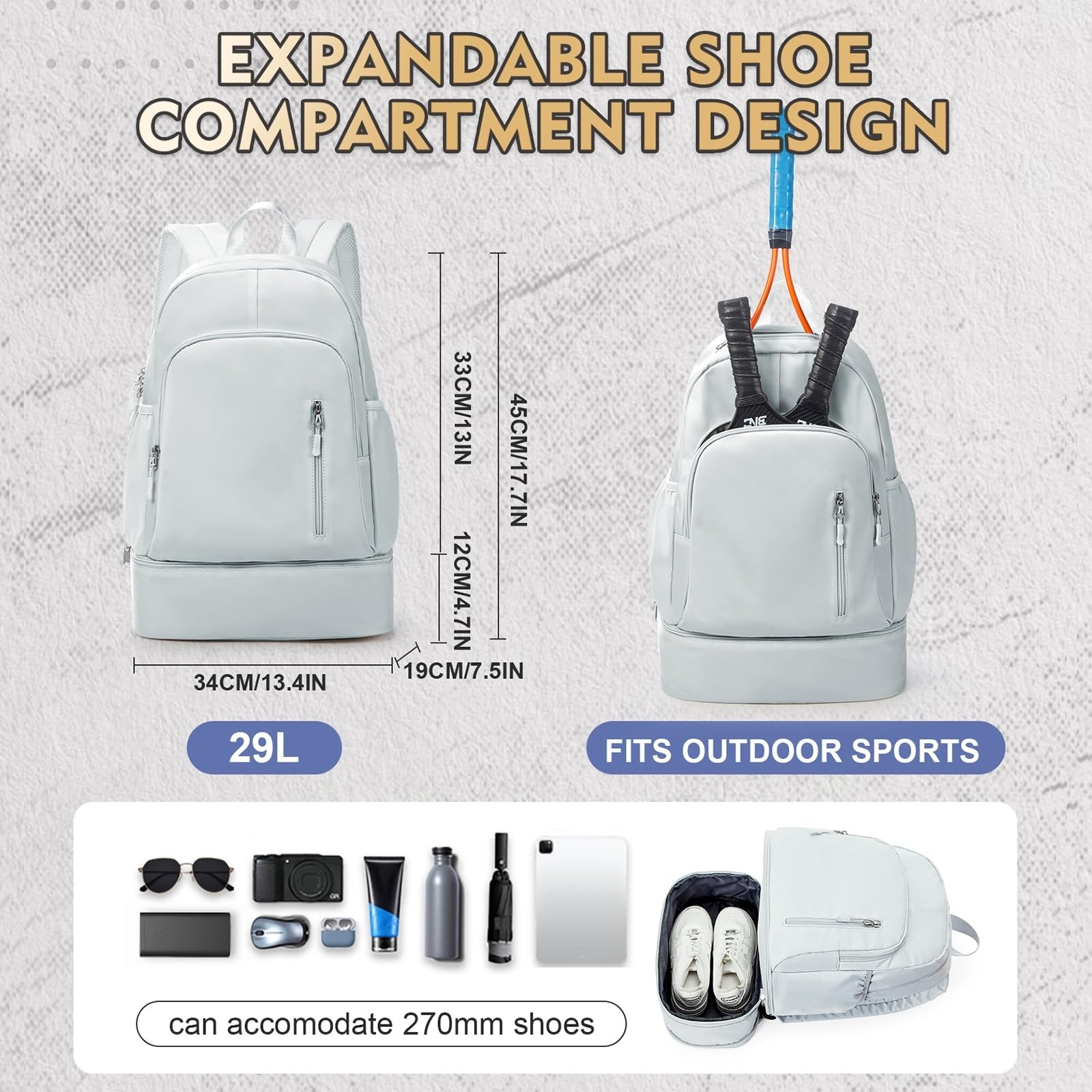 Beauty Case Zaino Sportivo per Uomini Donne, Borsa Impermeabile Palestra con Scompartimento Scarpe, da Viaggio Pieghevole-Black