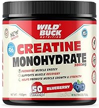 WILD BUCK Creatine Monohydrate Powder, Strength, Reduce Fatigue, 100% Pure Creatine, Lean Muscle Building, Supports Muscle Growth, Athletic Performance, Recovery [50 Servings, Blueberry]