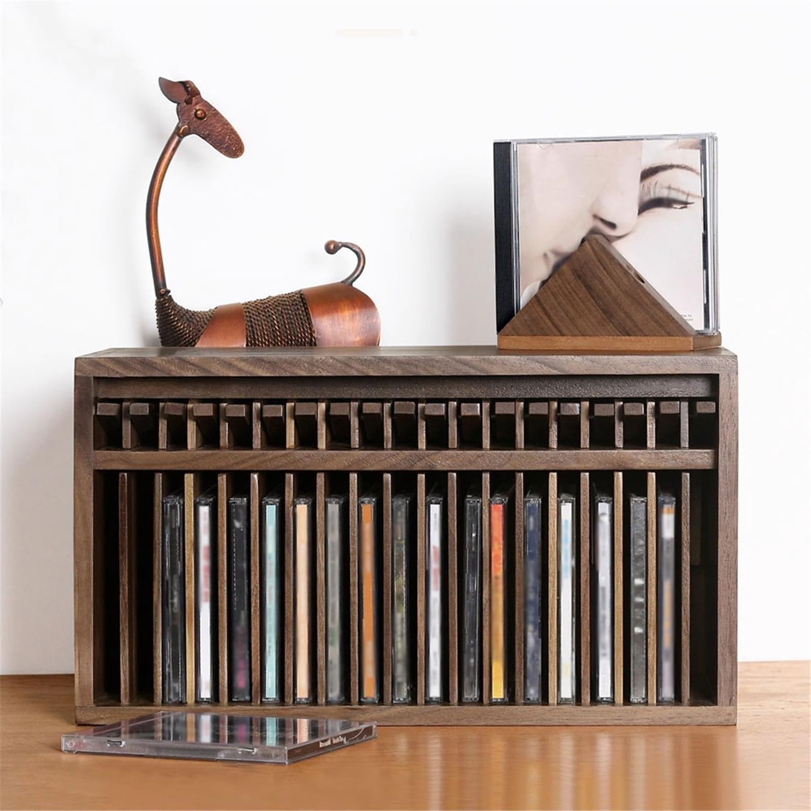 Soporte de Madera para CD, Estante desplegable para Discos de CD, Soporte de Madera para álbumes de música.