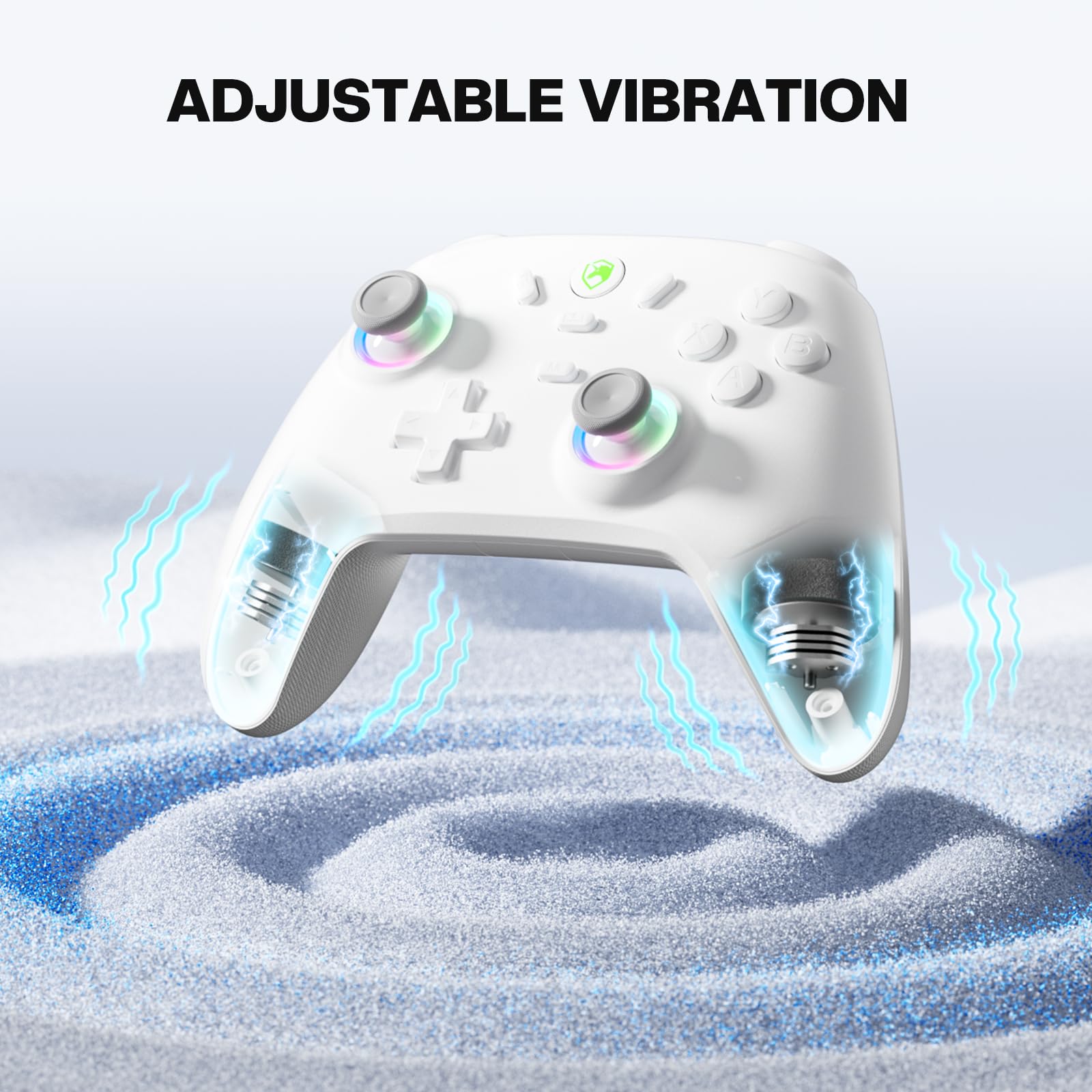 ECHTPower Controlador inalámbrico para juegos de PC, palanca de mando con efecto Hall, 2.4 G y tasa de sondeo de 1000 Hz con cable, batería de 800 mAh, turbo ajustable/vibración, para PC/Switch/iOS