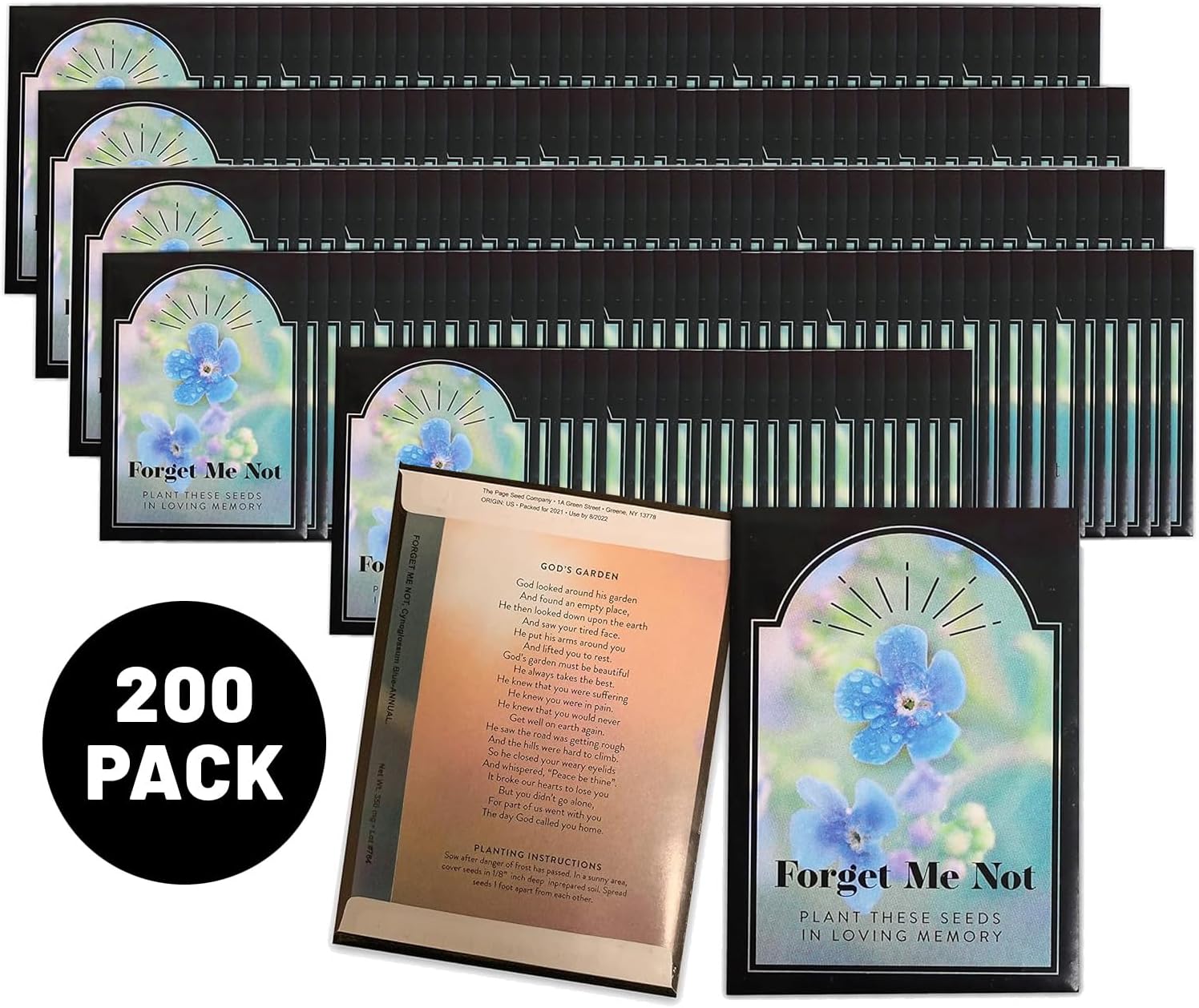 200 Pcs Funeral Favors Forget Me Not Memorial Seed Packets - 200 Individual Seed Packets - Celebration of Life - Recuerdos de Difuntos para DAR En UNA Misa