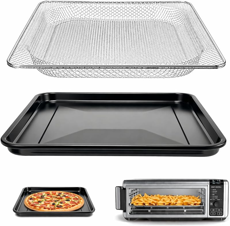 Juego de cesta y bandeja para freidora de aire para Ninja Foodi SP101 SP100 SP102 | Cesta para verduras de malla de acero inoxidable y bandeja para asar antiadherente, apta para lavavajillas, no para modelos SP151