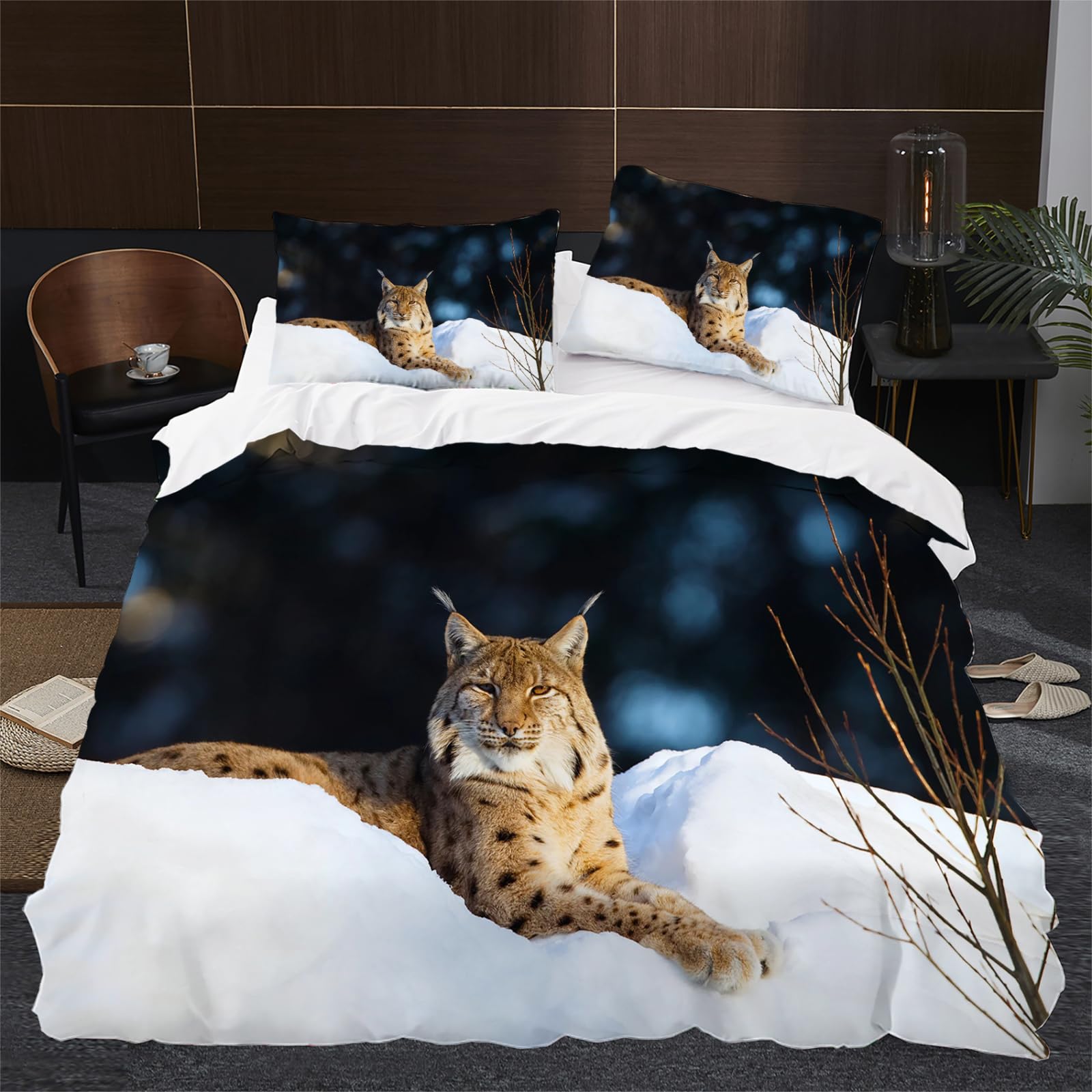 Microfibre douce housse de couette 220x240 parure de lit 2 personnes lynx