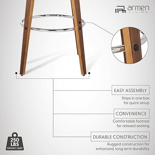 Miniatura 4 de Armen Living Shelly Taburete de bar de 26 pulgadas con altura de mostrador en piel sintética marrón y acabado de madera de nogal