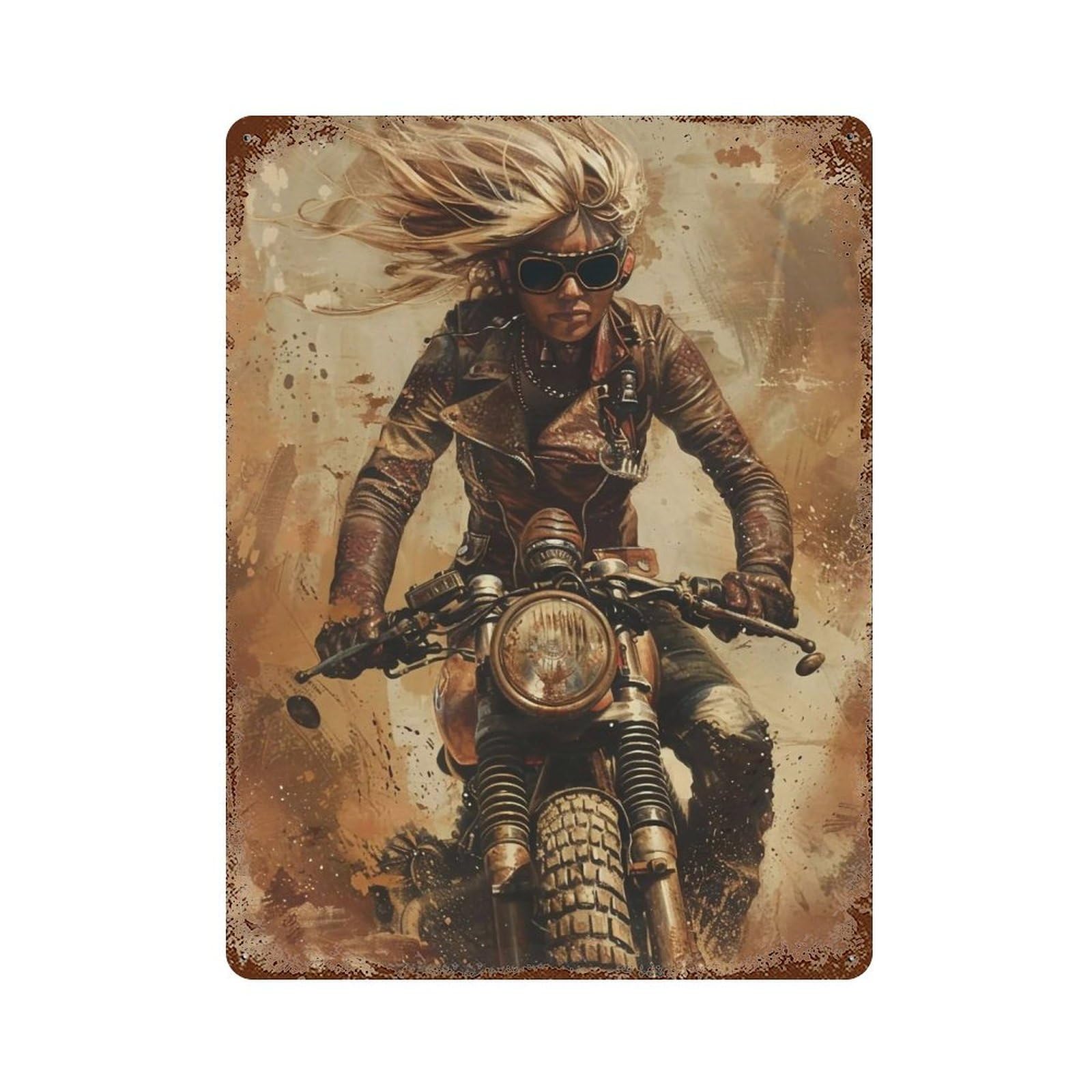 FHUYEURHRY Post Apocalyptic Dieselpunk Female Warrior 02 Wall Decor Retro Iron Vintage Art Metal Tin Sign Poster Modern Home Cofffee Club Art Bar Shop Decorations Style 40x30cm