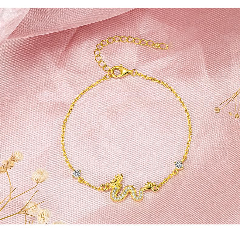 14K Gold Lucky Dragon Red String Bracelet, Chinese Zodiac Dragon Year Moissanite Bracelet, New Year Gift for Blessings and Fortune4