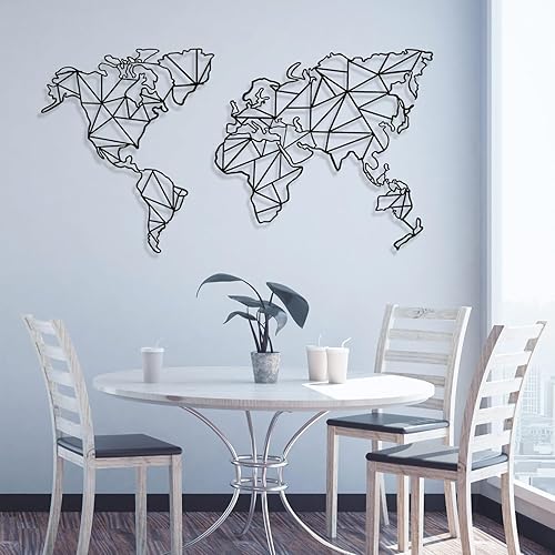 Miniatura 3 de Arte de pared de mapa del mundo de metal, decoración de mapa geométrico del mundo de 2 piezas, decoración de pared de metal, decoración de pared de