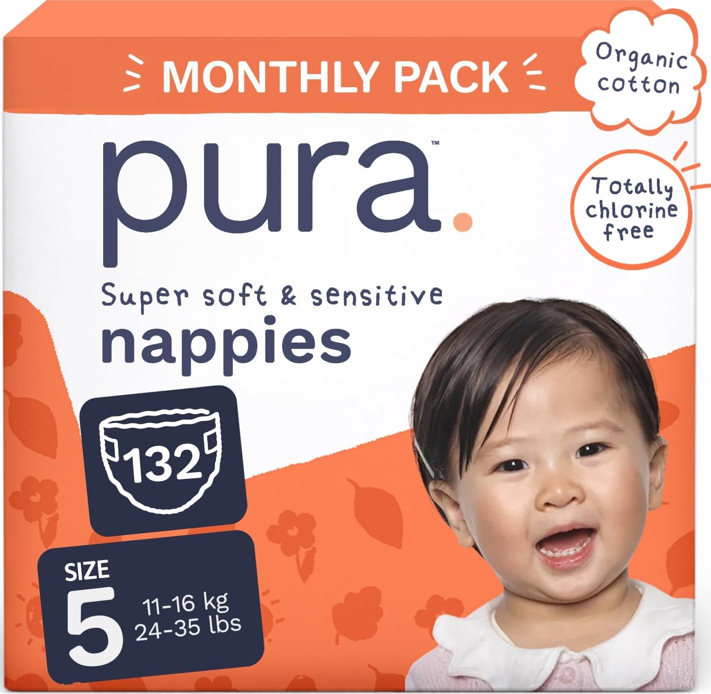 Pura Nappy Size 5 (11–16kg) 132 Count Sensitive Skin