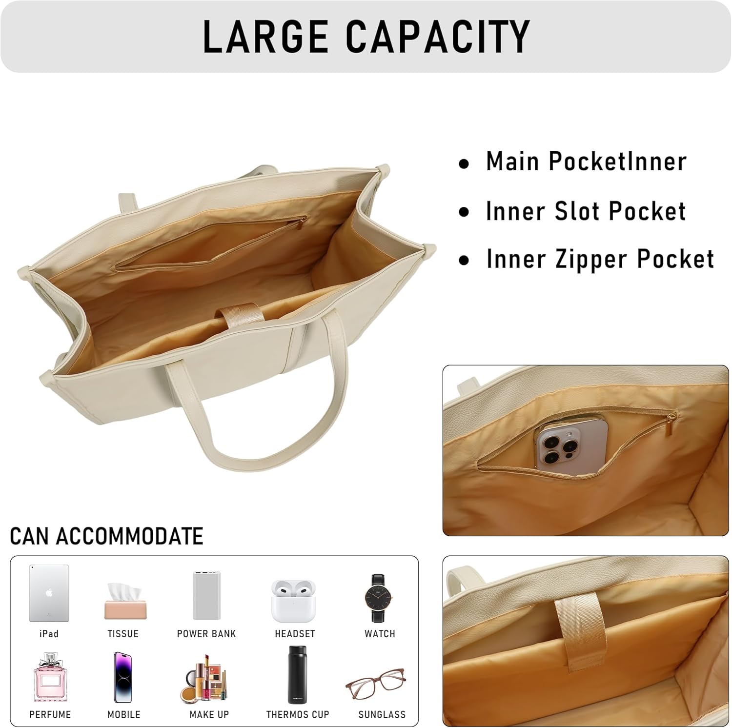 Large PU Leather Tote Bags for Women Shopper Weekend Handbags Travel Purse - Image 7