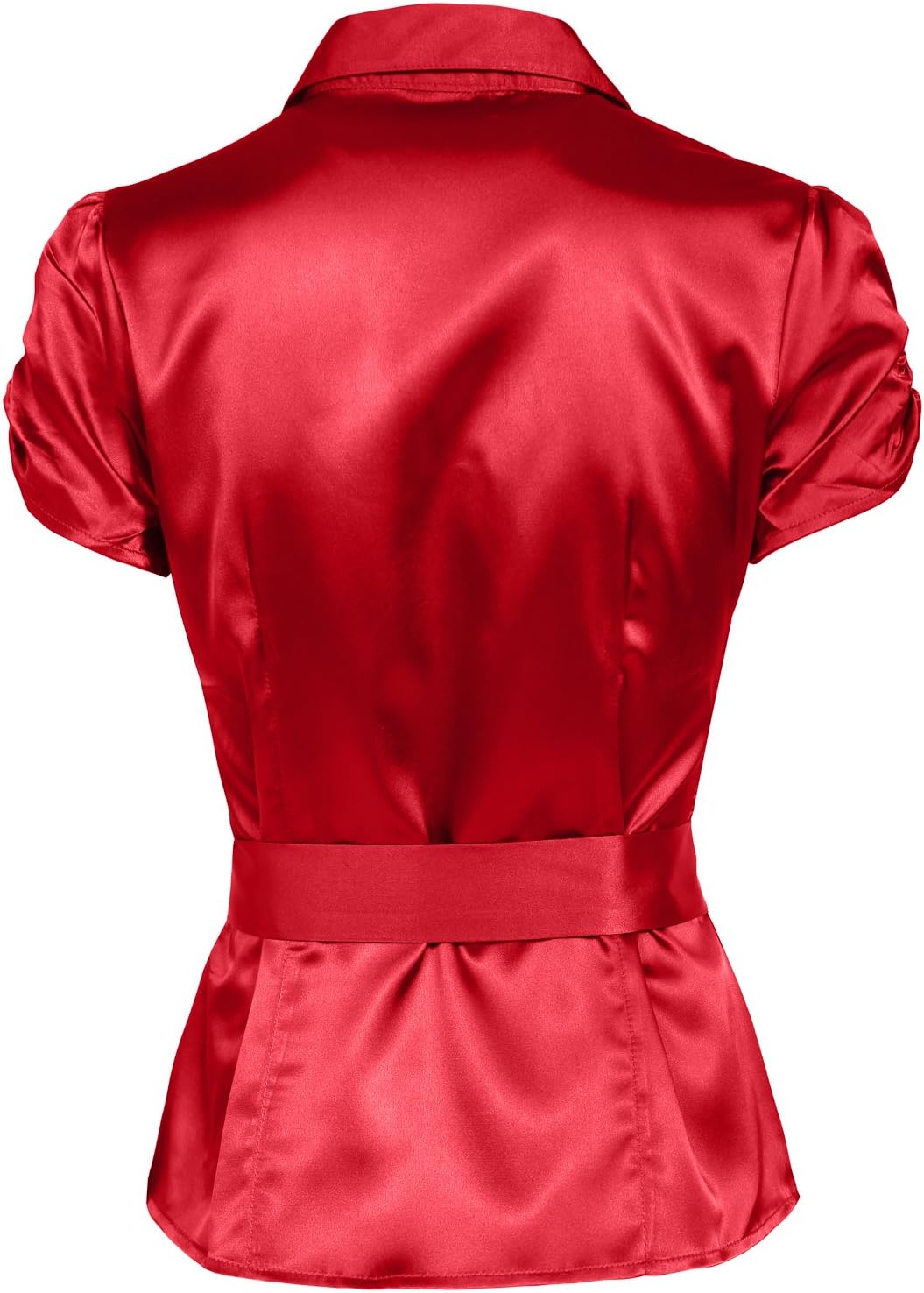 NE PEOPLE Womens Basic Short Sleeve Satin Blouse Top with Waist Tie (S-3XL)