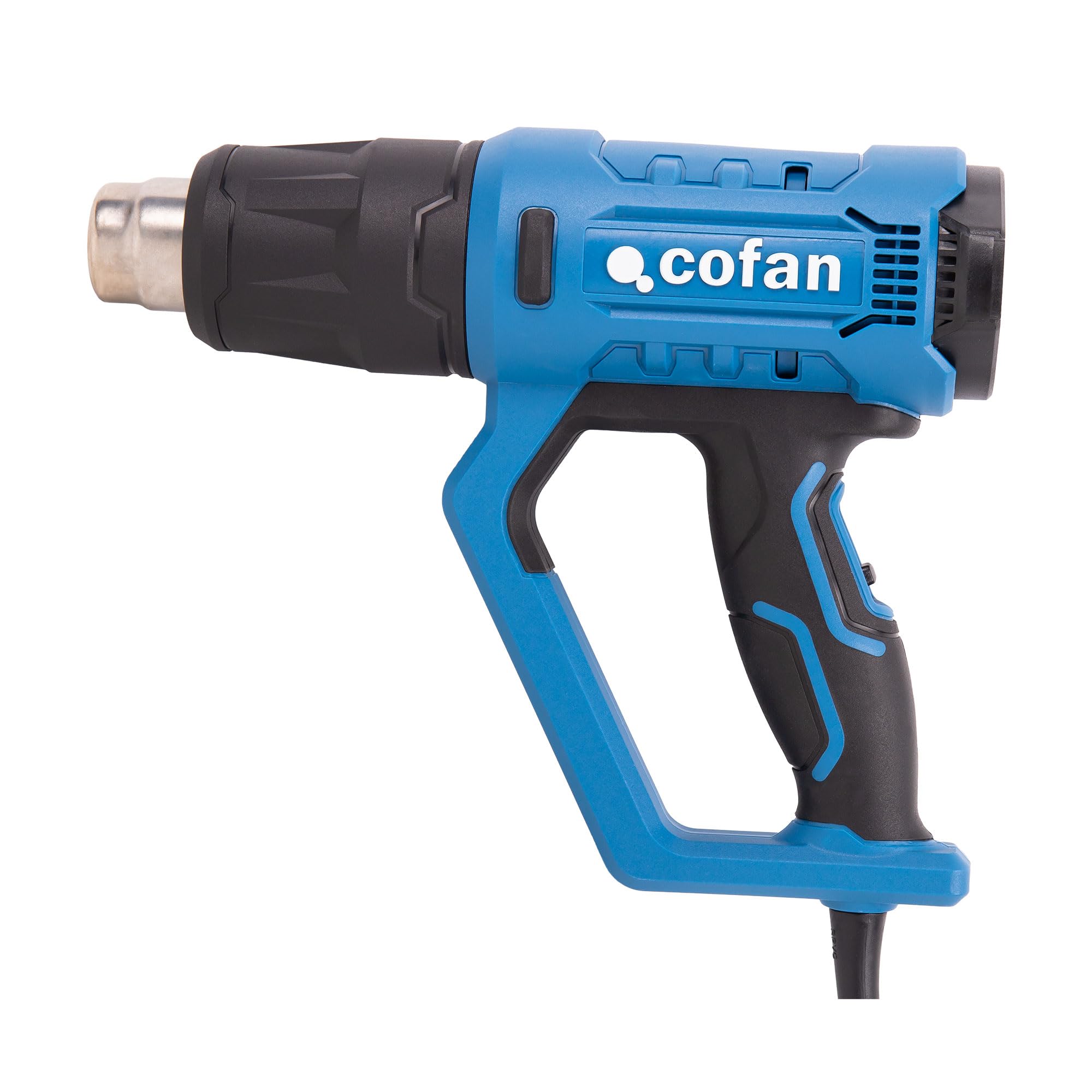 Cofan Pistola de aire caliente 2000 W | LCD digital display |Temperatura regulable 50° hasta 650° | 5 accesorios para decapar, deformar tubos, encoger PVC