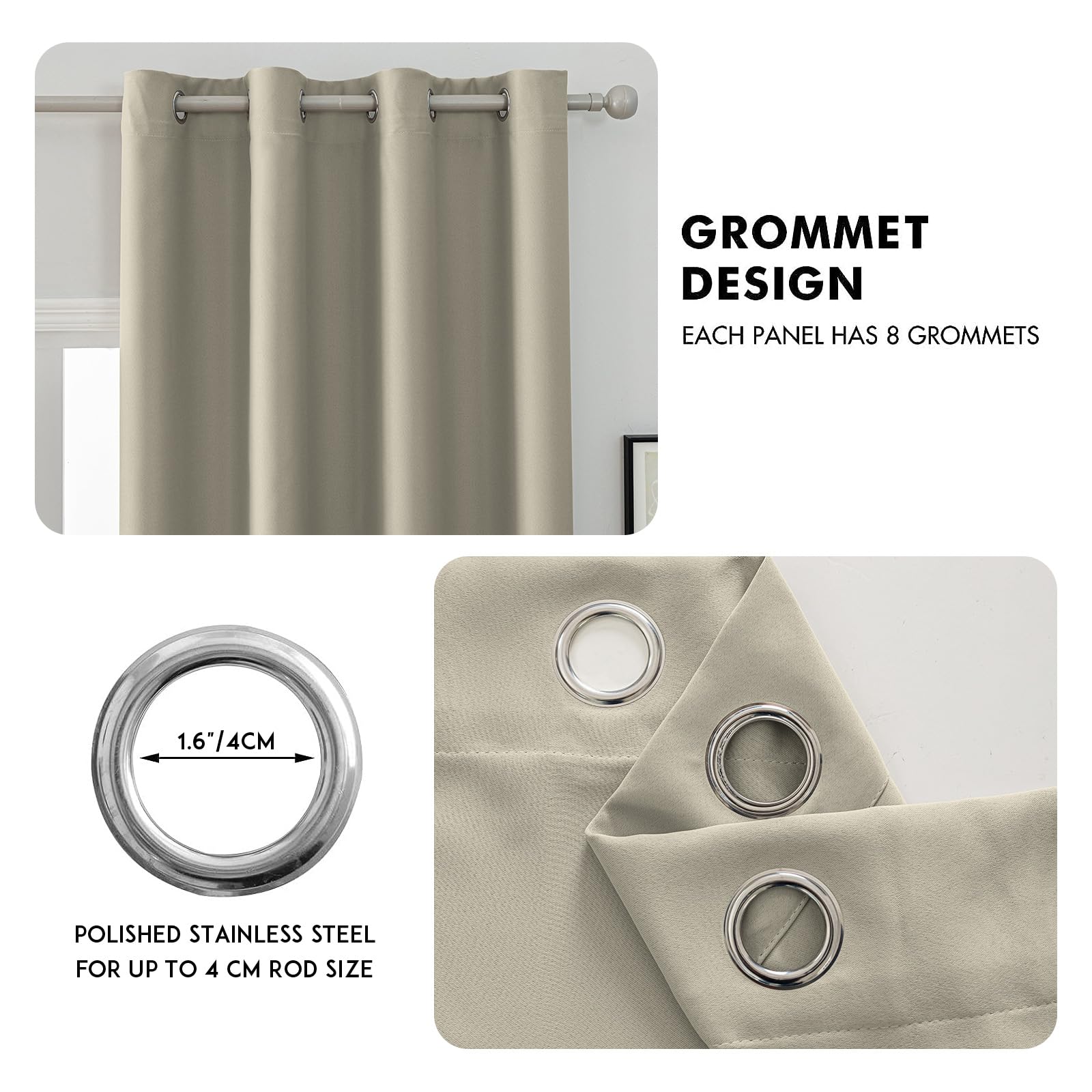 Ystyle Cortinas Salon Dormitorio 2 Piezas, 140×280cm, Beige