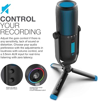 JLab Talk Pro USB Microphone, USB-C Output, Cardioid, Omnidirectional, Stereo, Bidirectional, 192k Sample Rate, 20Hz-20kHz Frequency Response, Volume, Gain Control, Quick Mute, Plug & Play