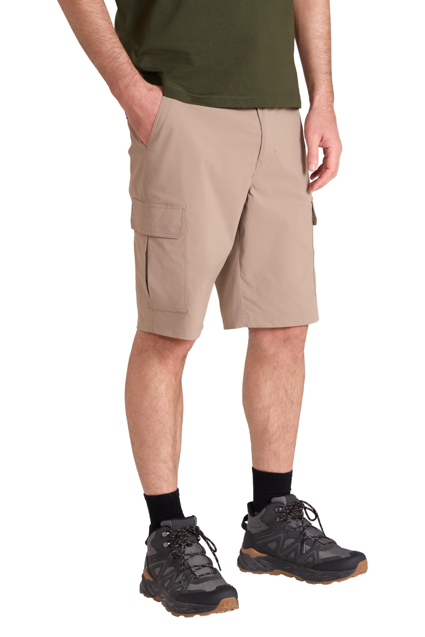 Mountain Warehouse Men's Beige Delta Cargo Stretch Short - Stretchy, Uv Protect & Quick Dry Short Pants, Multi Pockets - Spring Summer, Beach, Walking, Hiking, Outdoors W32