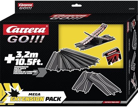 Carrera GO!!! Track Extension Pack Mega 3.2 Metres Additional Track With 7 Straights, 2 Narrow Sections, 1 See Saw Section & 1 Tunnel, Compatible With All Slot Racing Tracks