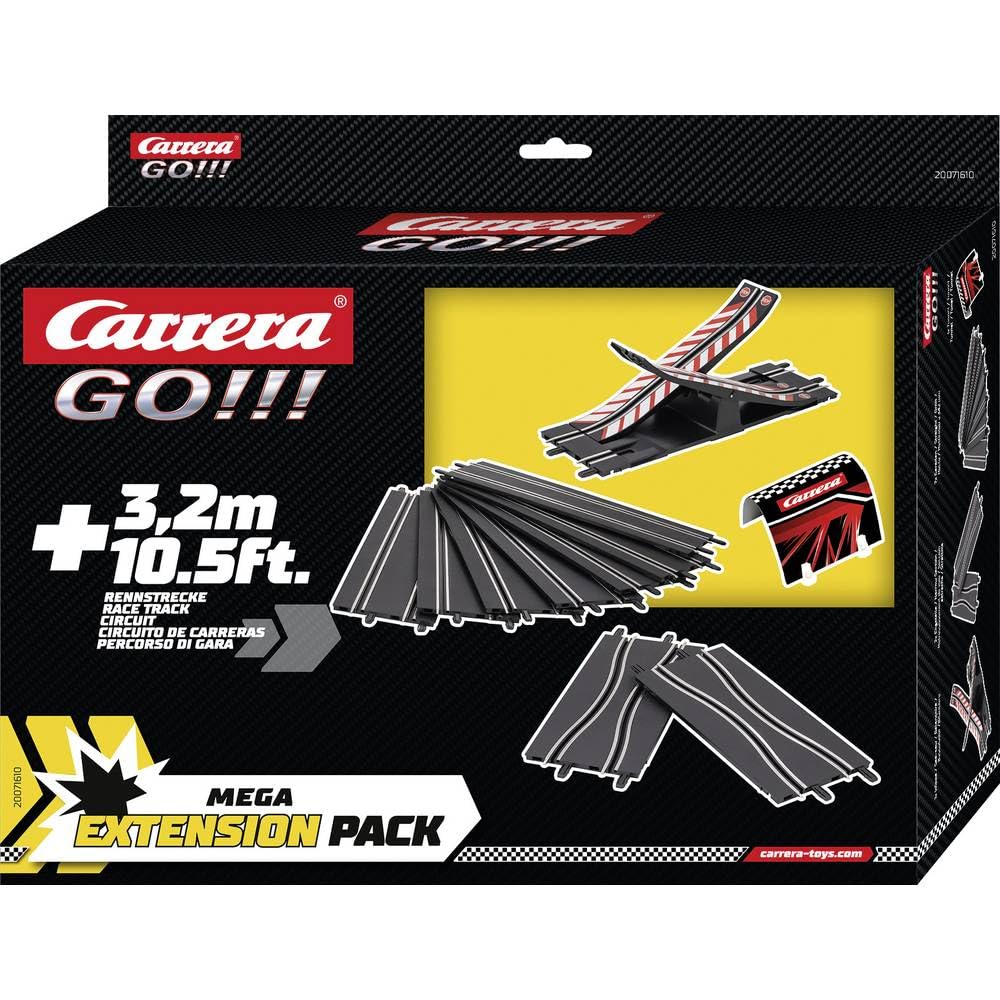 Carrera GO!!! Track Extension Pack Mega 3.2 Metres Additional Track With 7 Straights, 2 Narrow Sections, 1 See Saw Section & 1 Tunnel, Compatible With All Slot Racing Tracks