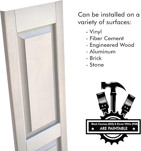 Miniatura 45 de Persianas de vinilo de panel elevado (1 par) 14.5 x 31 pulgadas - Cosmos negro/pintable Persianas exteriores Incluye accesorios de montaje