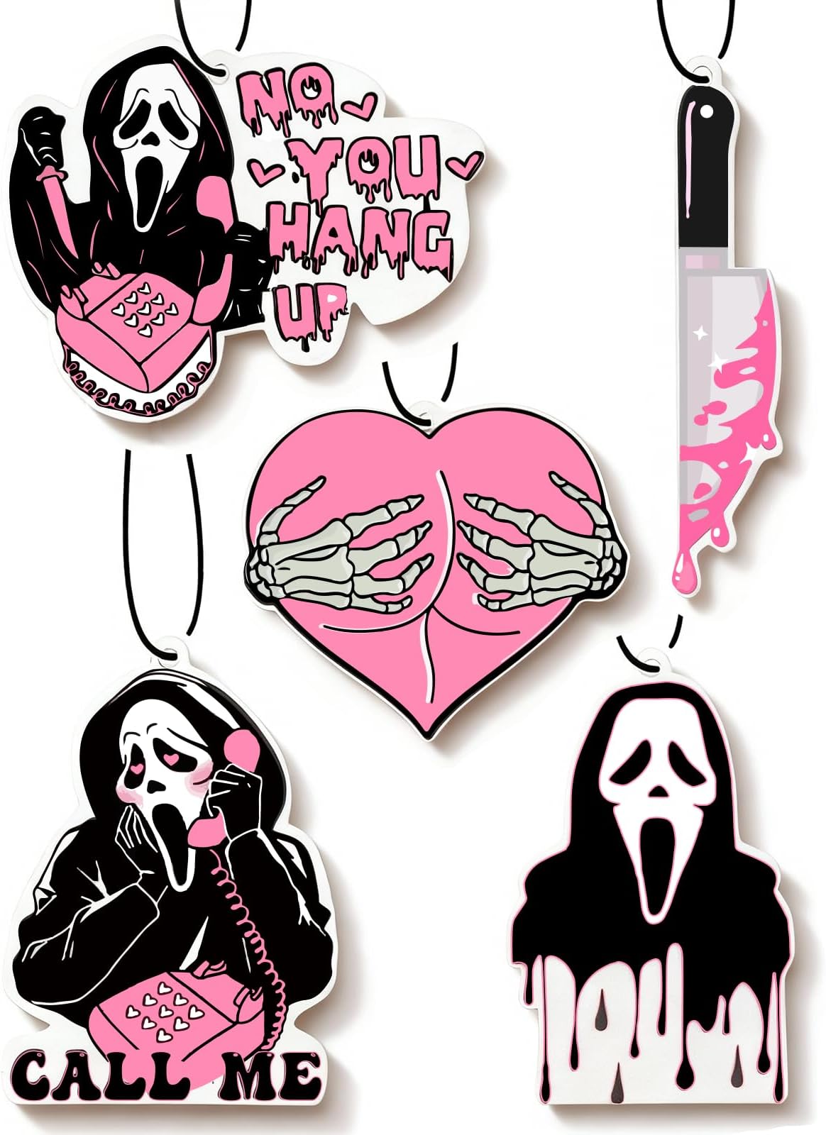 Pink Ghost Horror Car Air Fresheners 5Pcs Cute Car Interior Accessories Hanging Scents Anime Freshener Automotive Room Decor for Women Teen Girls Gift