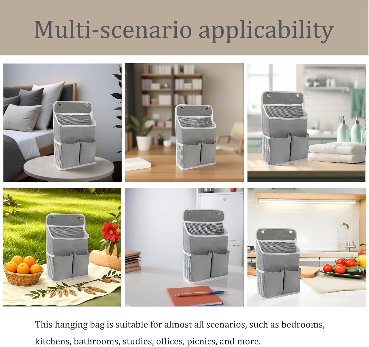 2-Pack Hanging Storage Organizer, Over The Door Hanging Bags/Wall Baskets Storage with Pockets for Home, RV, Office and More (2, Grey) - Image 6