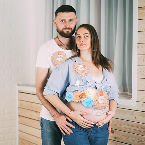 Miniatura 5 de Rosavida Juego de banda de maternidad de oso de peluche para mamá y papá, ramillete, flores, suministros de recuerdo de baby shower, decoraciones de