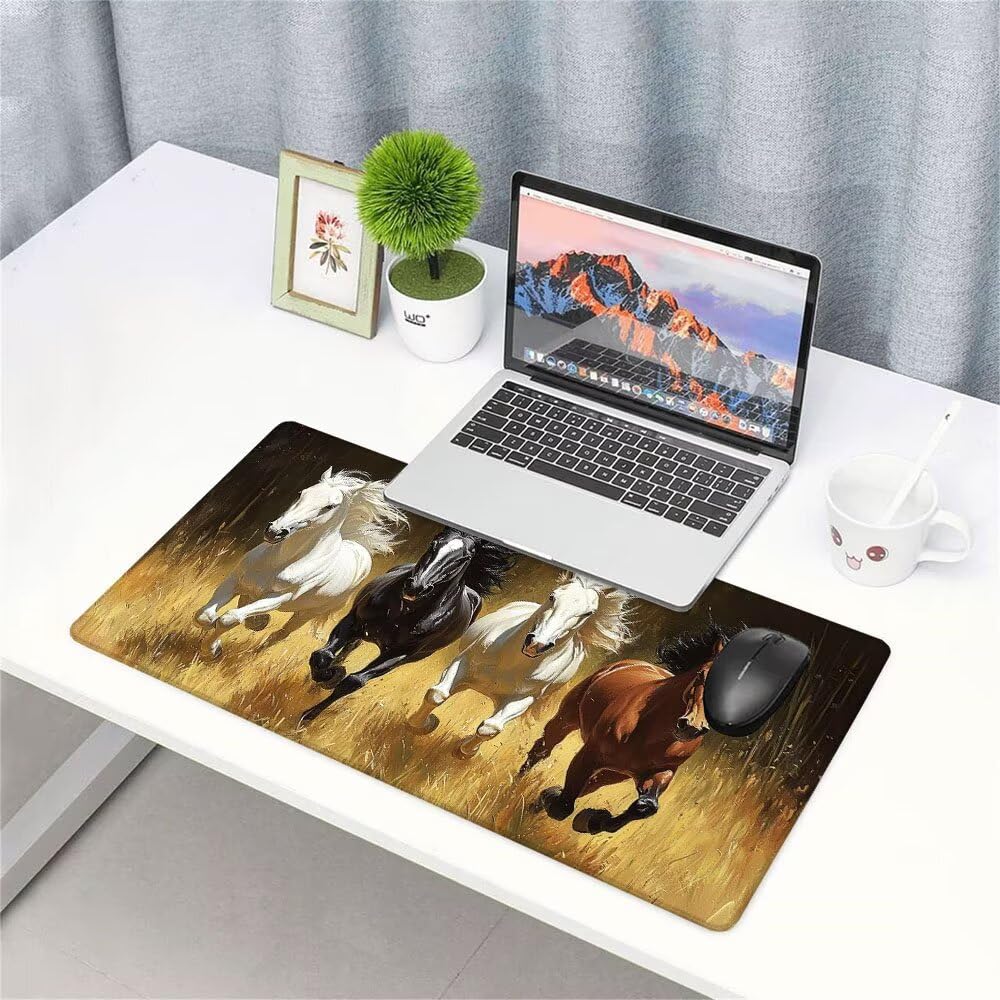 Podkładka pod mysz XXL 900 x 500 x 3 mm mysz do gier koń zwierzę mata na biurko, akcesoria do gier, wysoka precyzja i prędkość ze zszytymi krawędziami i antypoślizgową podstawą, do biura, domu f-281