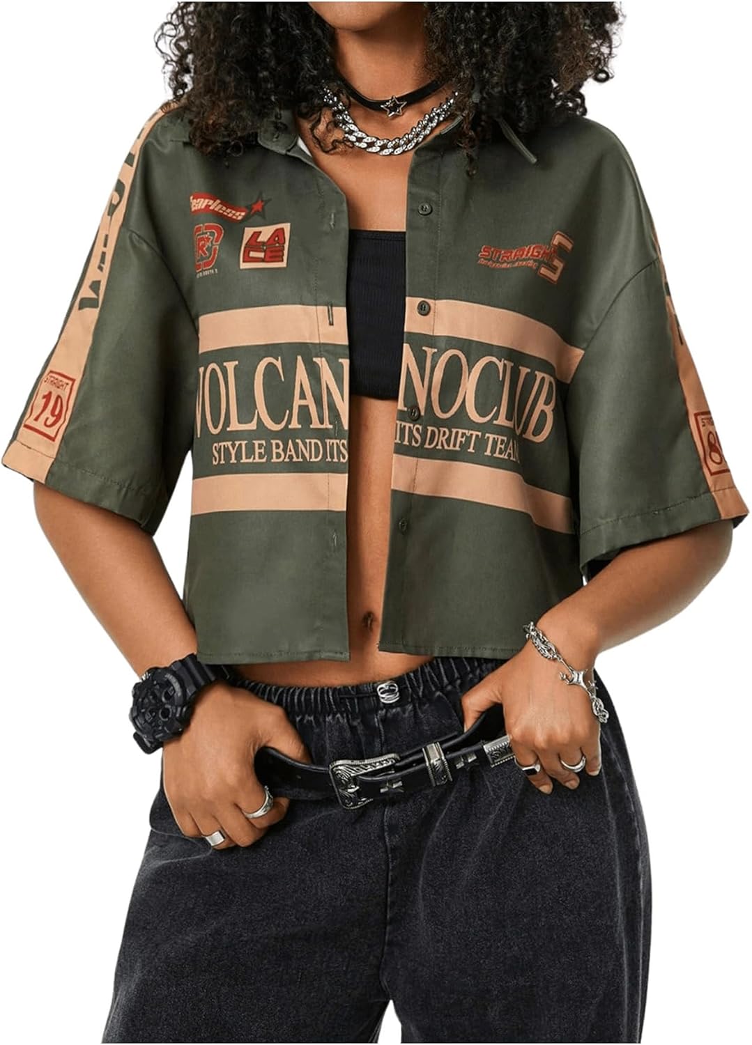 SOLY HUX Women Summer Button Down Vintage Shirt Crop Tops