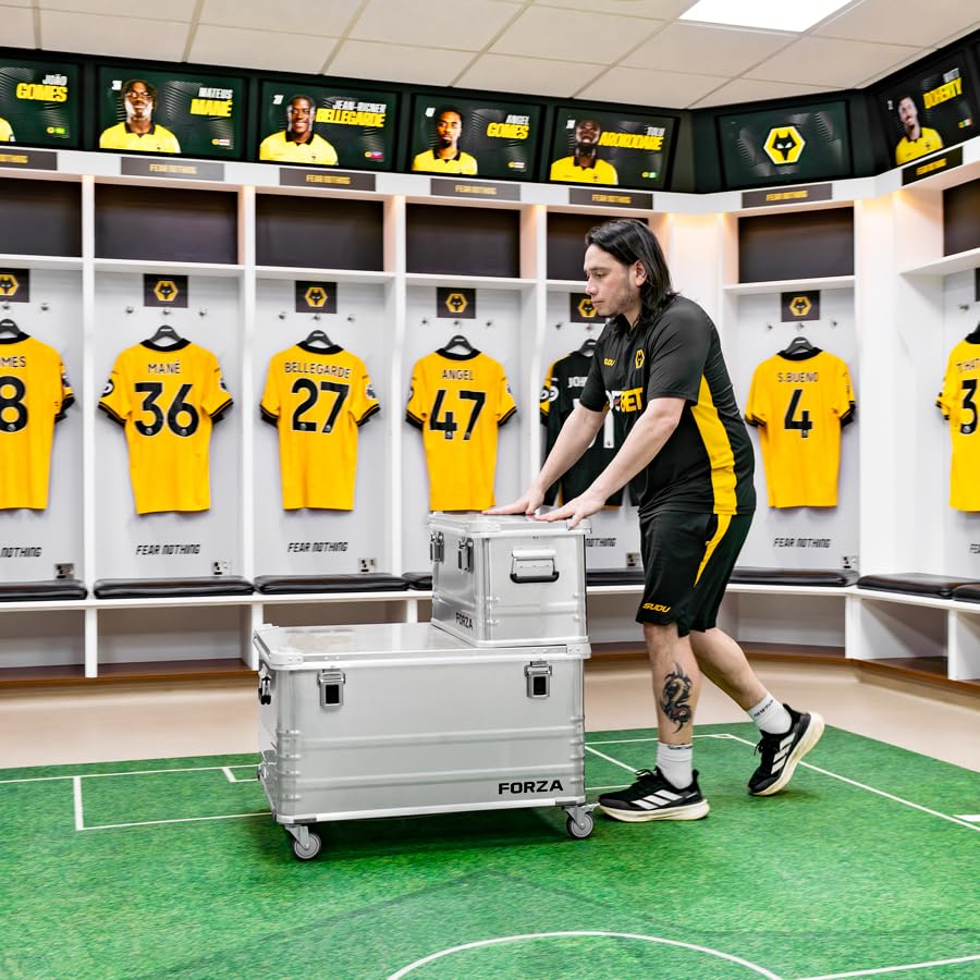 FORZA Scatole in alluminio per trasporto e stoccaggio, resistenti alle intemperie, con rivestimento in schiuma e angoli rinforzati, ruote opzionali, ideali per viaggi in club sportivi + kit di