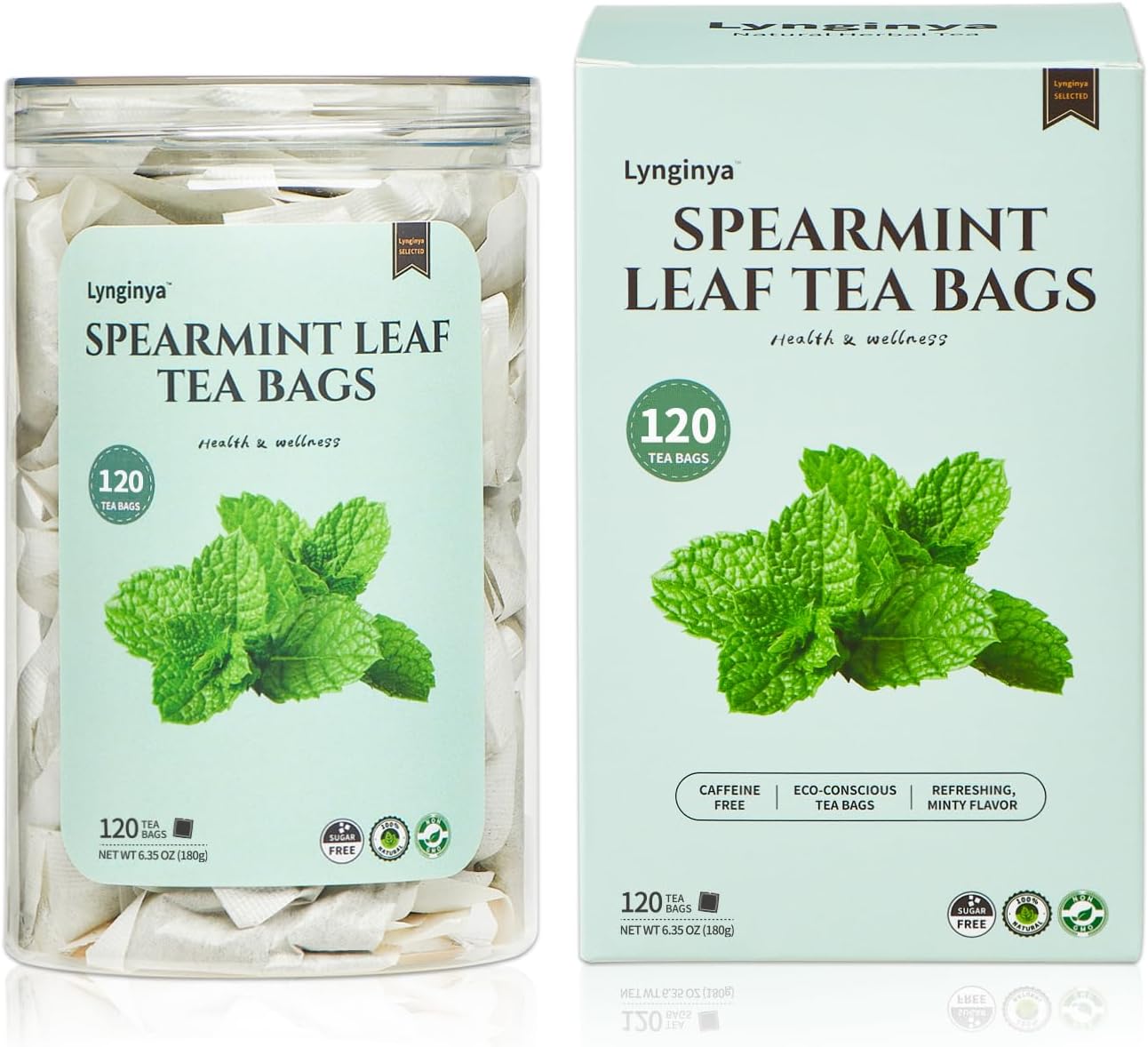 Lynginya Spearmint Tea, 120 Tea Bags - Premium Spearmint Leaves - Natural Herbal Tea - Refreshing & Minty - No Sugar & No Caffeine