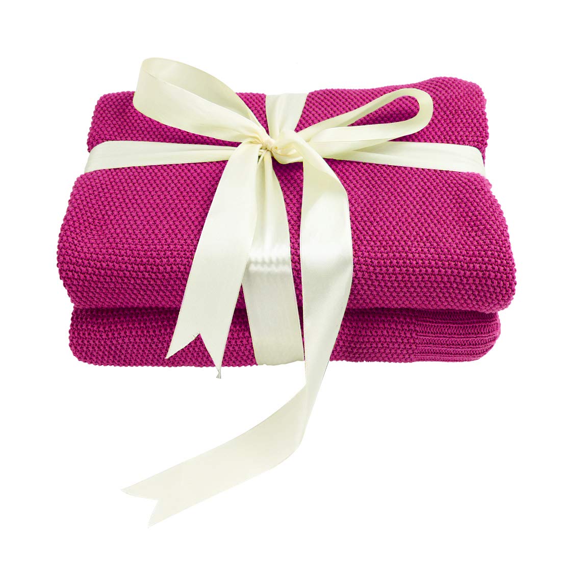 PiccoCasa Manta de Punto 100% Algodón, Decorativa Ligera y Sólida, Suave para Sofá, Fucsia, 50 x 60 Pulgadas