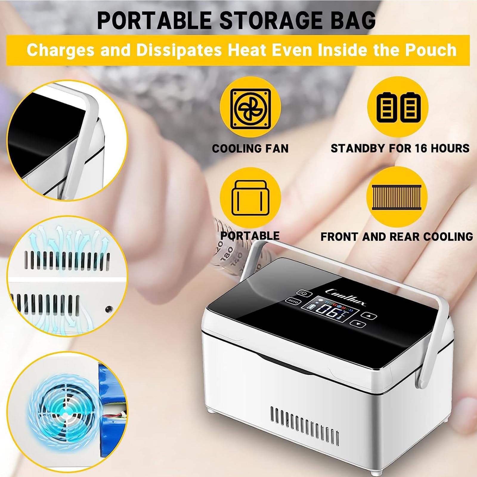 Generico Frigorifero Portatile per medicinali, refrigeratore per insulina, Piccolo Contenitore da Viaggio con Doppia Batteria per la conservazione dei farmaci (2 batterie)