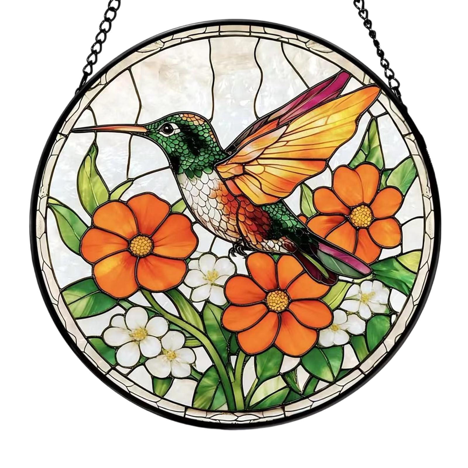 Bird Patterned Stained Glass Sunlight Catcher Garden Decoration with Hanging Chain for Window Door Wall Display Sunlight Catcher