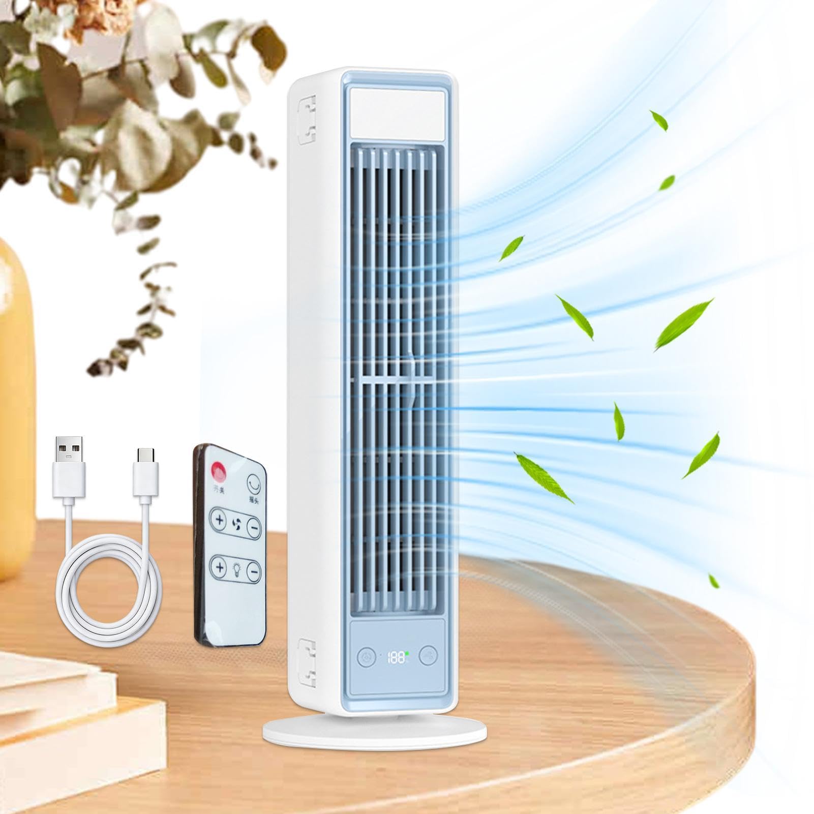 Ventilatore a Torre Senza Pale 5 Velocità Controllo Touch Ricaricabile 3600 | Ventilatore a Torre con Ampia Area per Camera da Per Dormitorio Ufficio Appartamento Soggiorno Ristorante