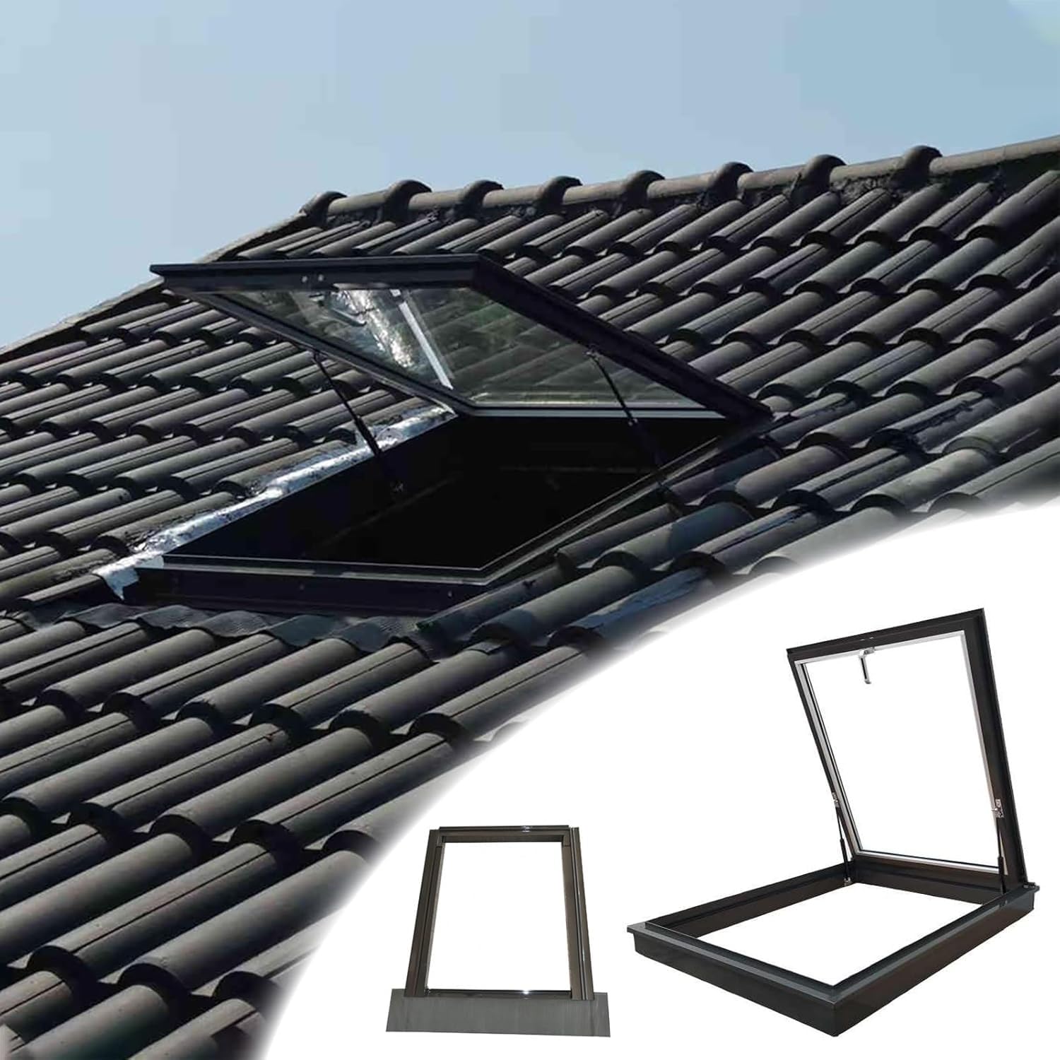 Juskaqzyi One Color Skylight Skylight Window For House Roof, Tempered Glass Roofs Hatch Sloped Flat Roof Window For Attic And Sun Room Attic(68 * 88Cm)