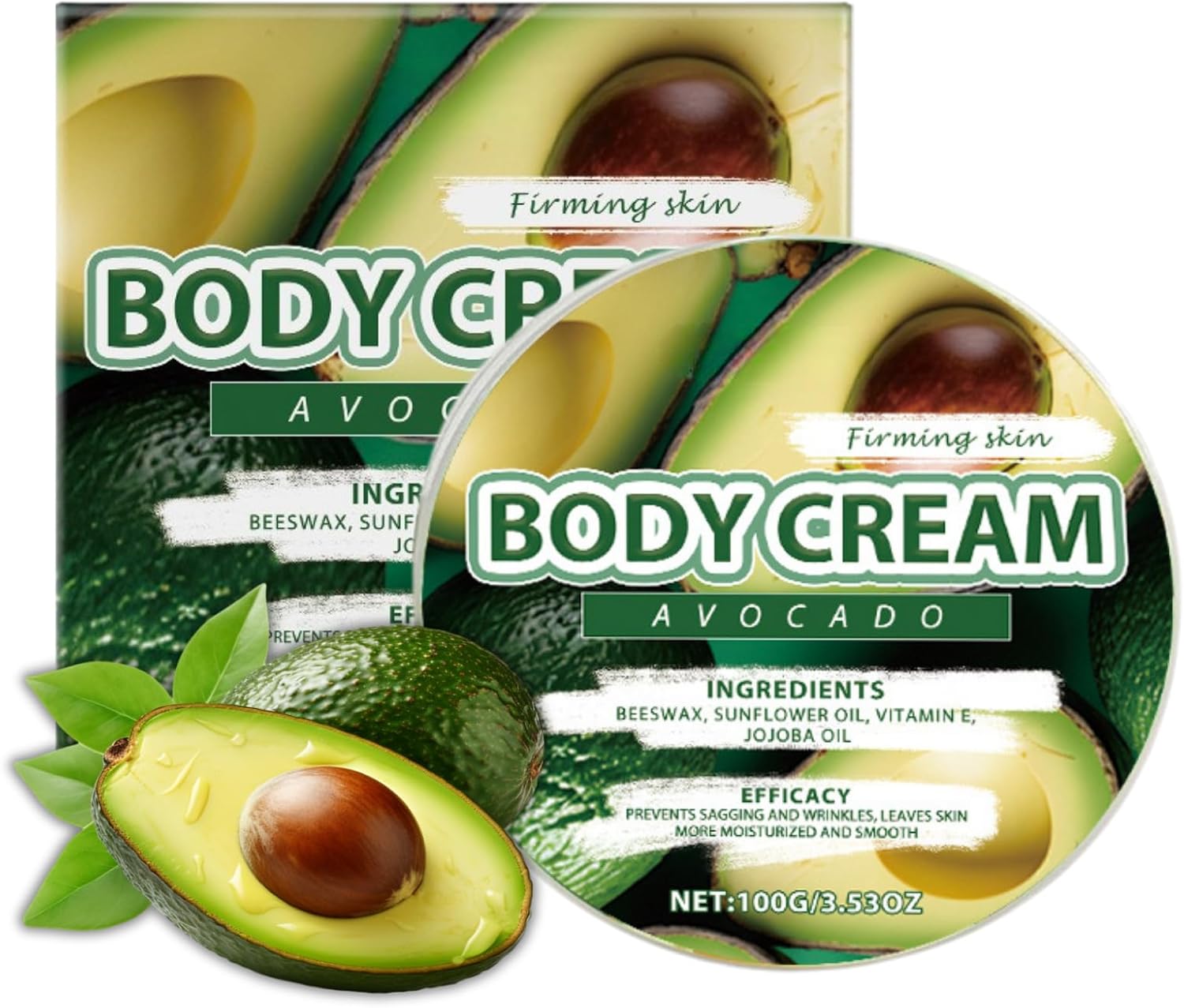 Avocado Body Cream, Body Moisturiser for Dry Skin, Smoothing & Hydrating Avocado Body Butter & Body Lotion, Prevent Sagging & Wrinkles, Body Creams for Women & Men, Body Care for All Skin Types, 100g