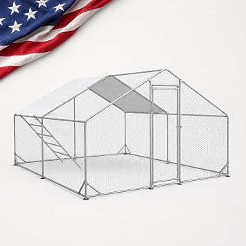 Efficraft 2-Room Chicken Coop, 9.8 x 9.8 x 6.5 ft, Waterproof Cover