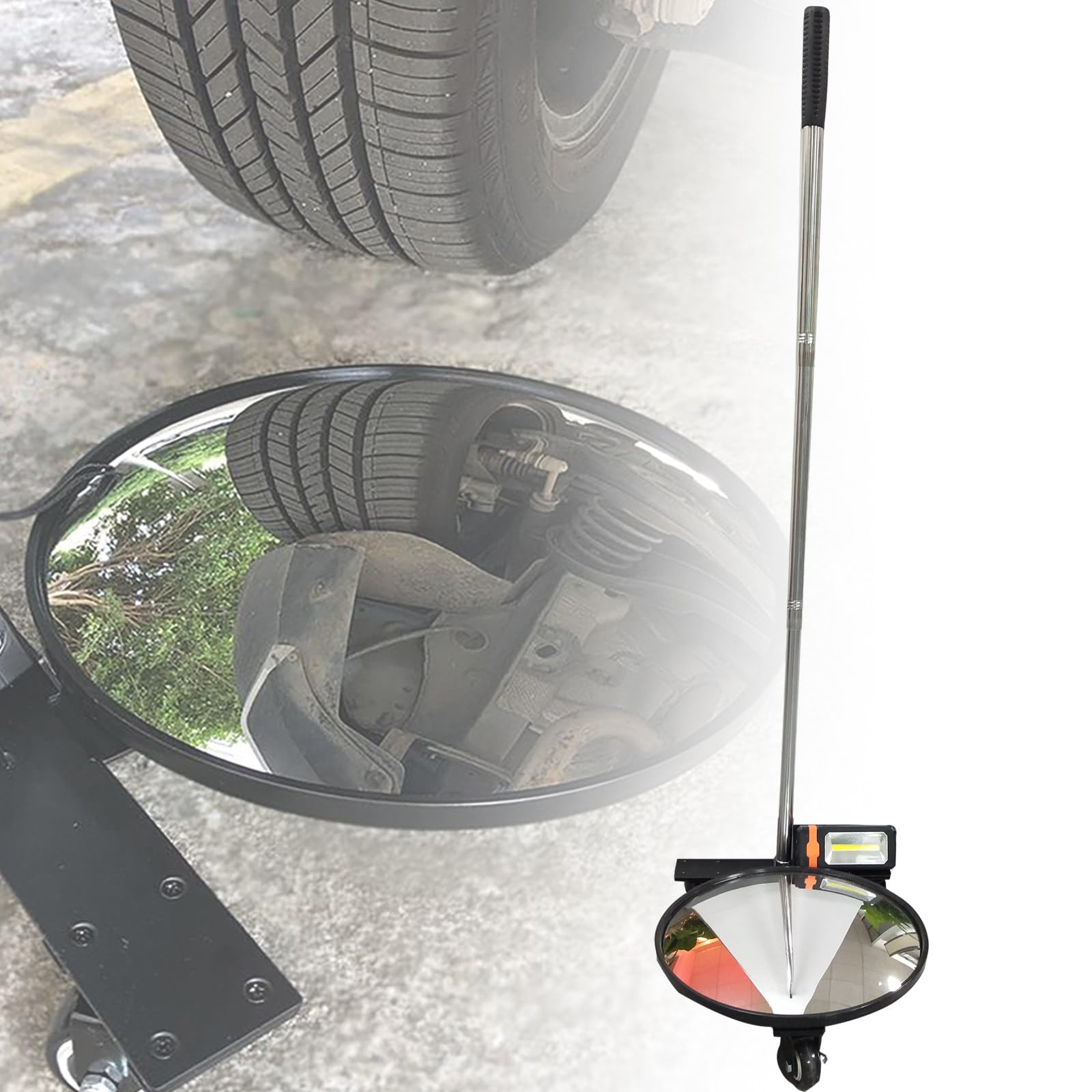 YNIYUJKL Led Vehicle Inspection Mirror,Telescopic Convex Mirror, 2X Hd Effect,With Wheels,For Under Vehicles, Underground, Roofs
