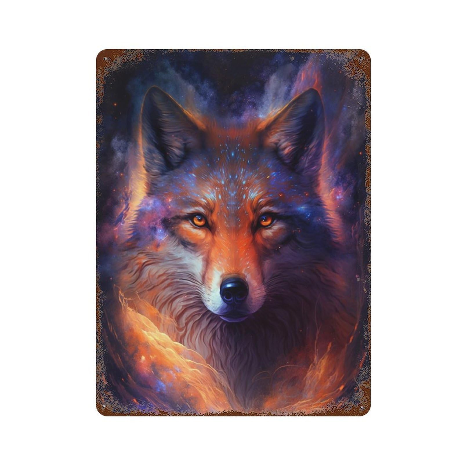 Galactic Wolf Portrait -47 Rust Effect Tin Sign 15.7"x11.8", Vintage Wall Decor for Bistro, Counter And Cafe Decor