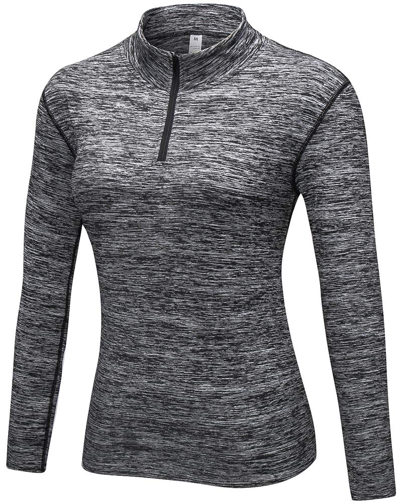Mujer Invierno Camiseta Deportiva de Manga Larga con Cremallera Térmico de Correr Yoga Tops