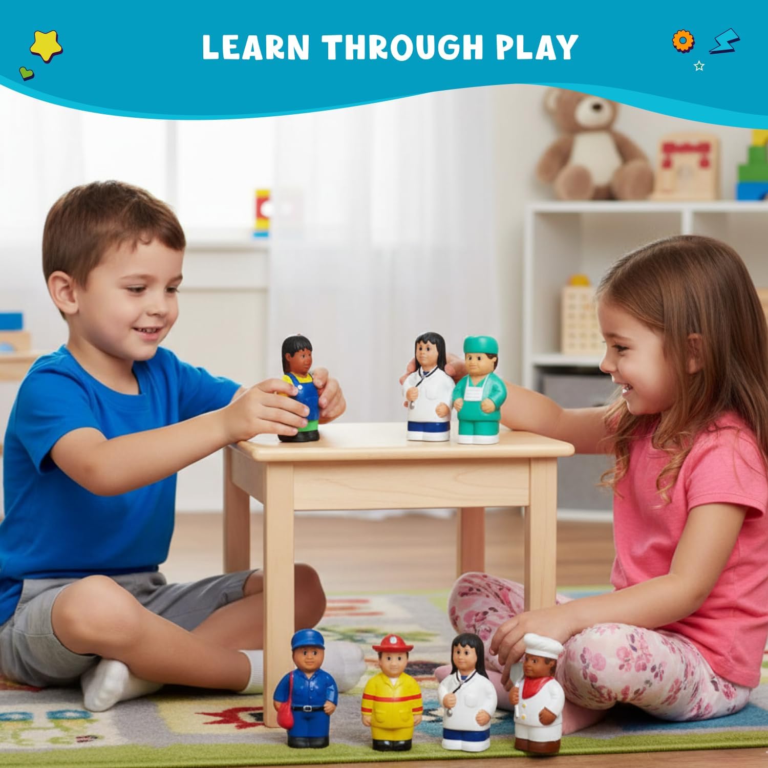 Get Ready Kids 620 Multicultural Career Figures Set of 8-5" Chunky Community Helper Toys for Toddlers, Preschool, Daycare, Classroom Learning & Imaginative Play