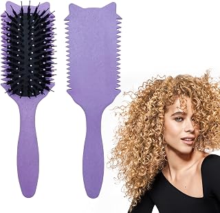 iDAOLI Curly Hair Brush with Cat Ears - Define Volumize Detangle Curls Waves Coils Reduce Frizz Pull Purple