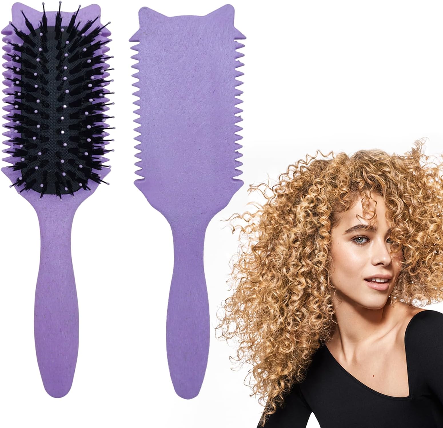Curly hair brush : Curl Defning Brush for Curls Waves Coils Define Volumize Detangle Women Curls Reduce Hair Pulling Frizz Cat ears styling Purple