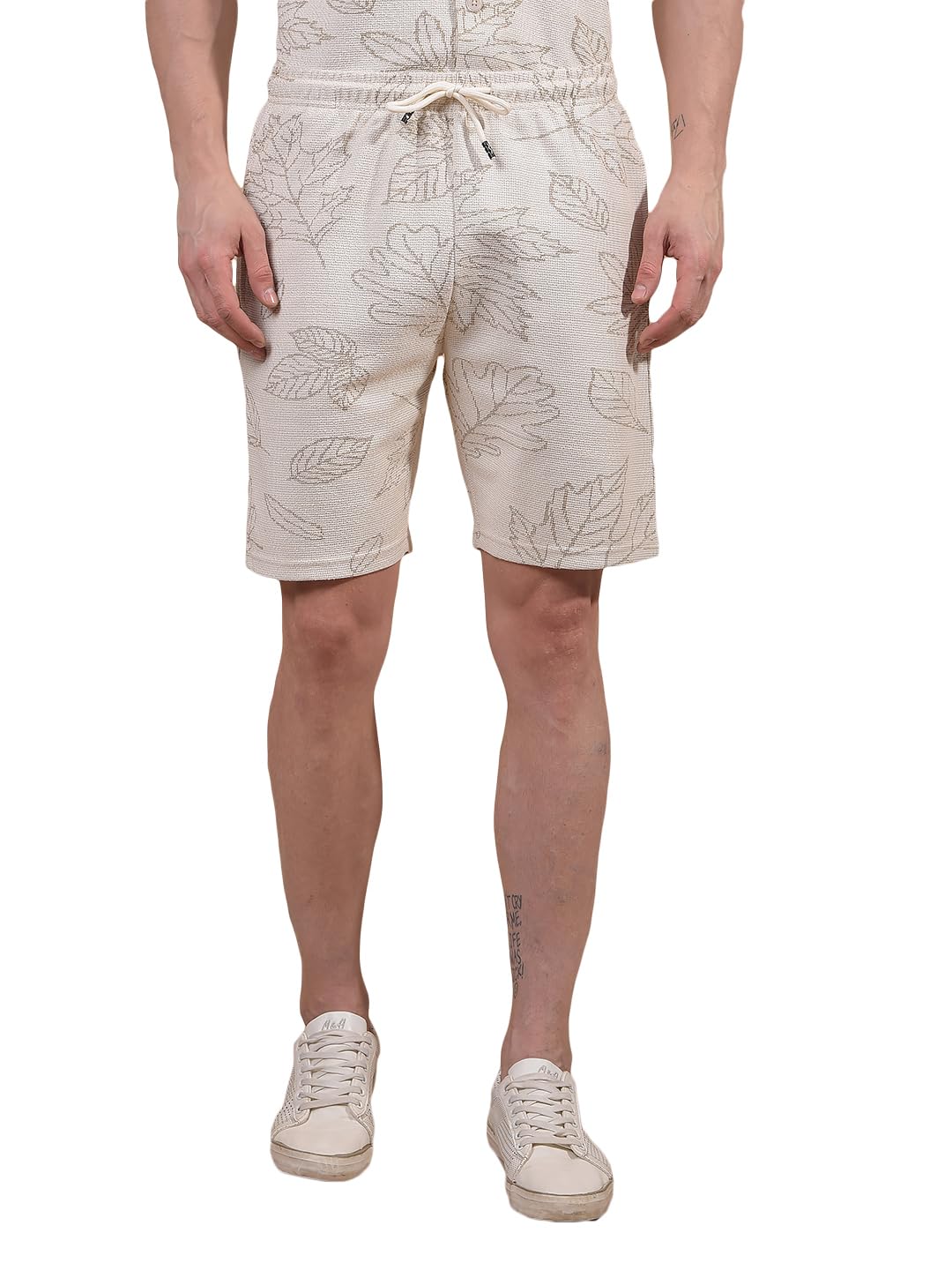crimsoune club Men's Beige Floral Print Knitted Shorts-picture-22
