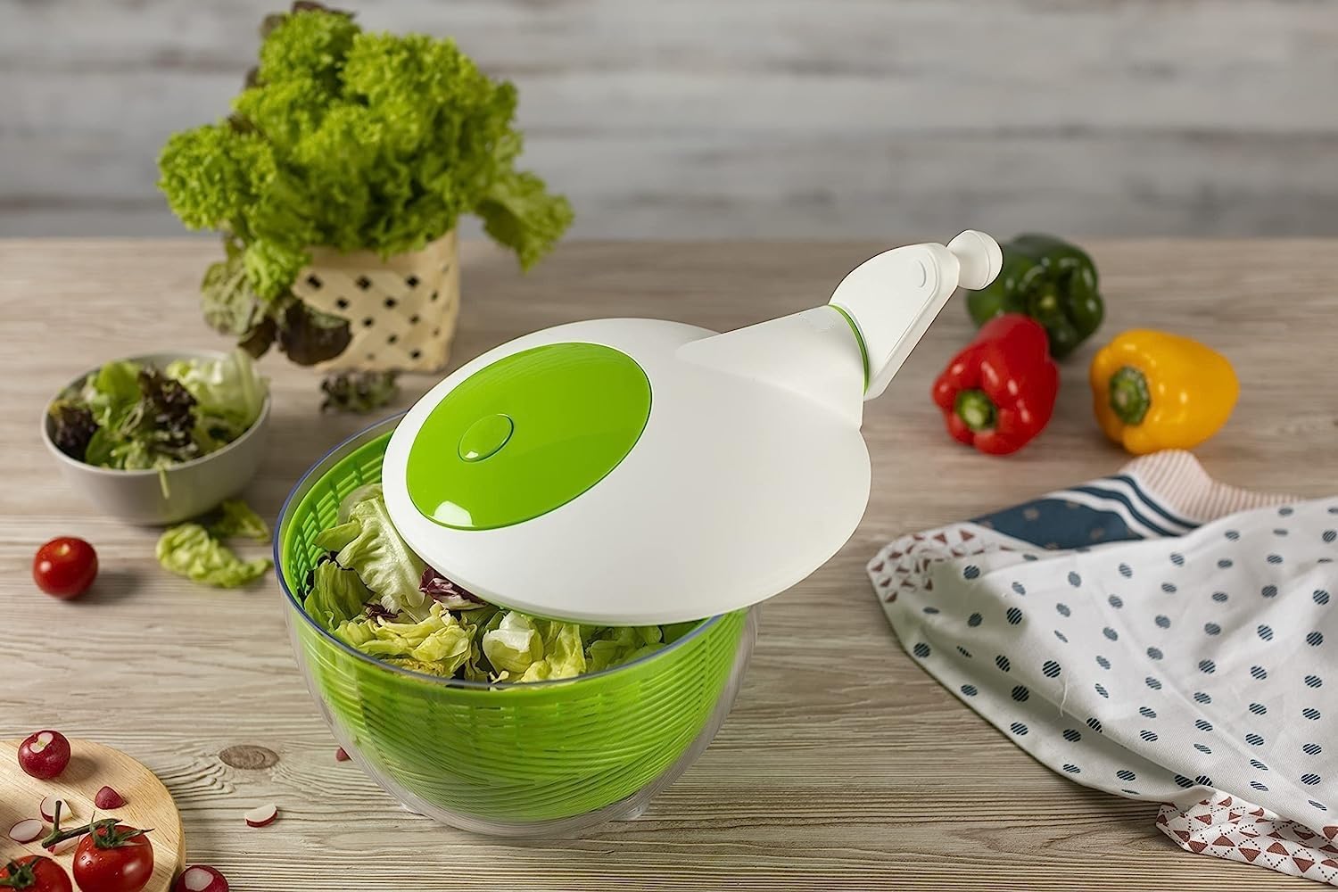 IBILI Large Salad Spinner – 6.34 Qt Lettuce, Vegetable, and Fruit Washer and Dryer with Non-Slip Base, Brake Button for Quick Stop, Super-Fast Operation, Dishwasher Safe, Made in Spain