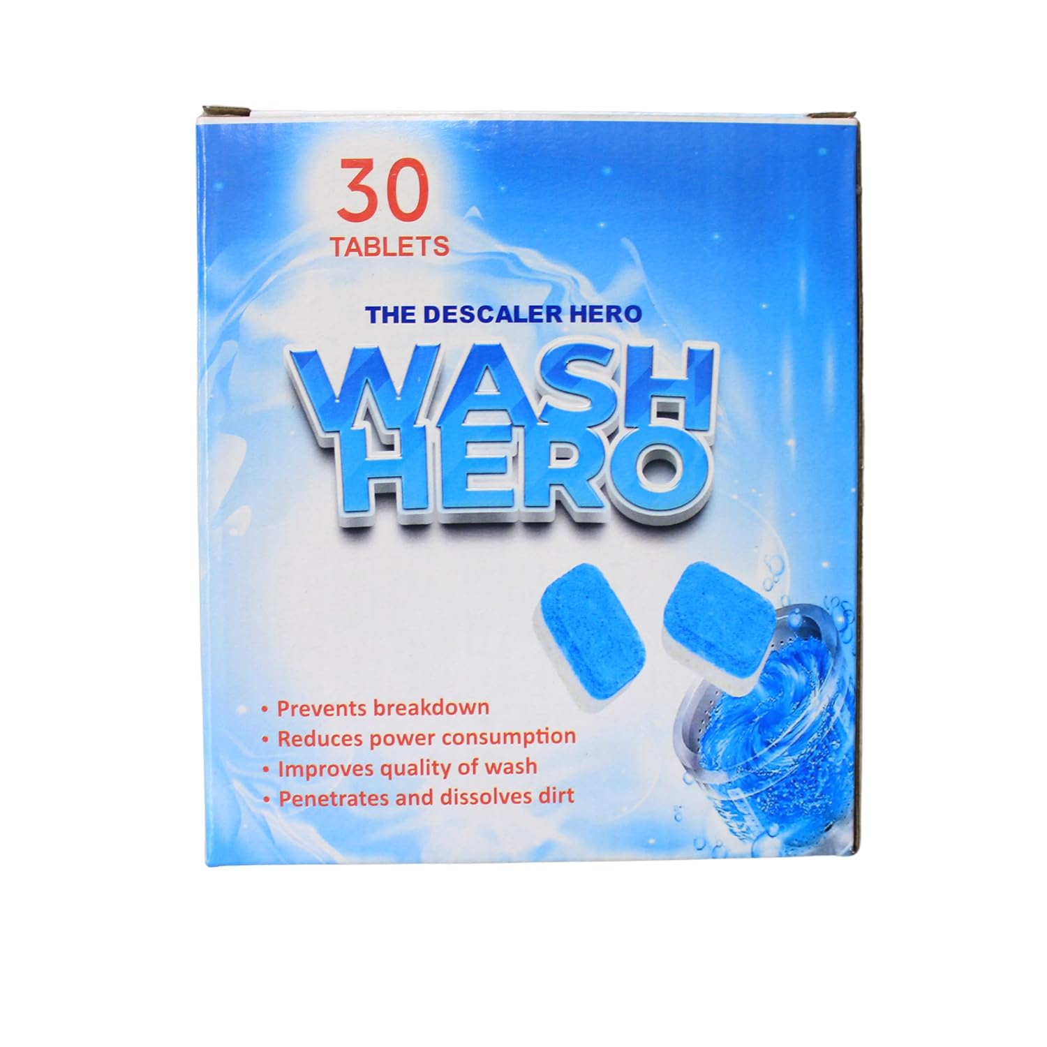 Wash Hero Descaler Tablets Powerful Limescale Remover Pack of 30 FastDissolving Tablets