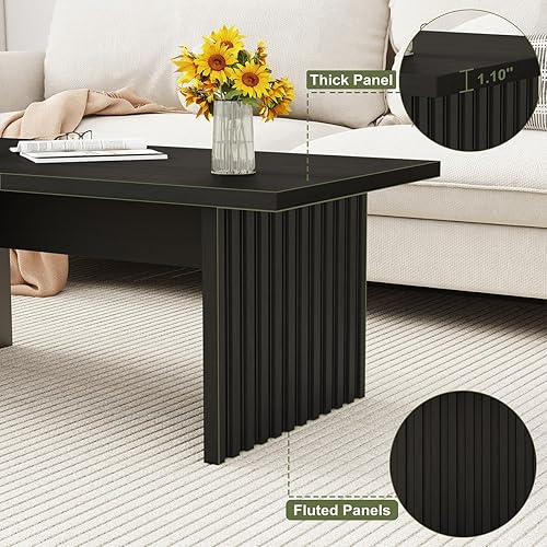 Miniatura 3 de BON AUGURE Mesa de centro negra, mesas de centro modernas para sala de estar, mesa central de madera, mesas de sala de estar para el hogar, oficina