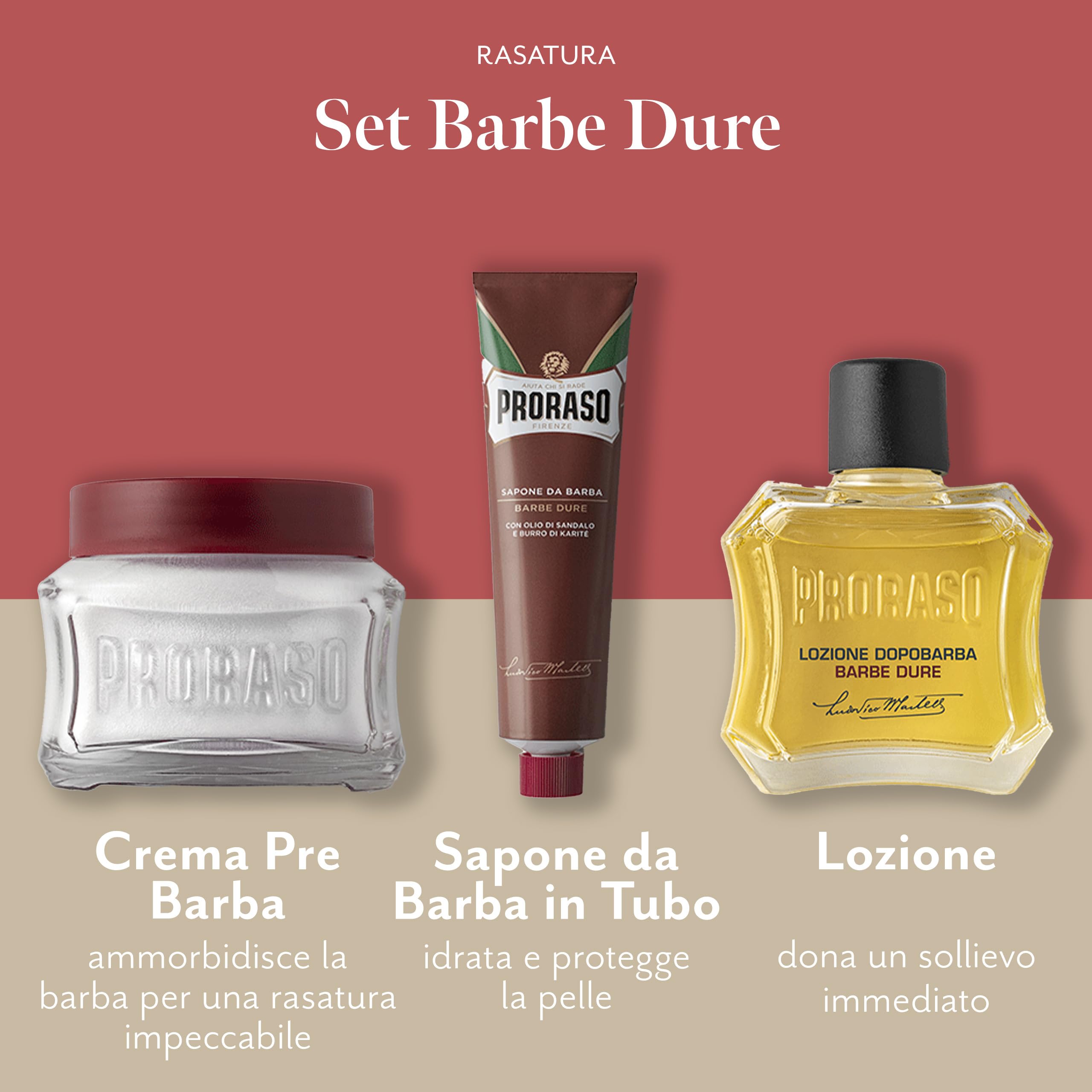 Proraso Set Vintage Selection Barbe Dure, Set regalo uomo con Crema Pre Barba 100 ml, Sapone Barba 150 ml e Balsamo Dopobarba 100 ml, Cofanetto regalo uomo rasatura, Set regalo natale Made in Italy