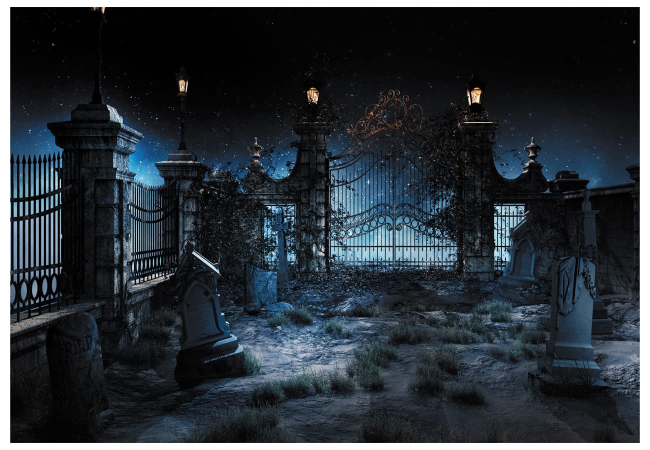 YYNXSY Halloween Grave Photography Photo Background Gravestone Iron Gate Background Festive Party Party Background Room Decoration Photography Studio 7X5FT YY-3016