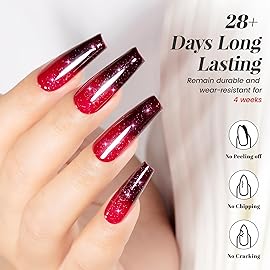 YTD Likomey Color Changing Gel Nail Polish,15ml Red To Dark Cherry Red Glitter Mood Temperature Change Colors Fall Winter Thermal Ombre Manicure Shimmer UV Varnish,HEMA Free TPO Free,WB504