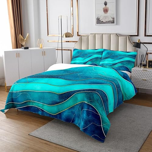 Miniatura 4 de Erosebridal Sea Ocean Waves - Juego de ropa de cama tamaño individual, diseño de rayas geométricas doradas, juego de colcha de mármol abstracto para