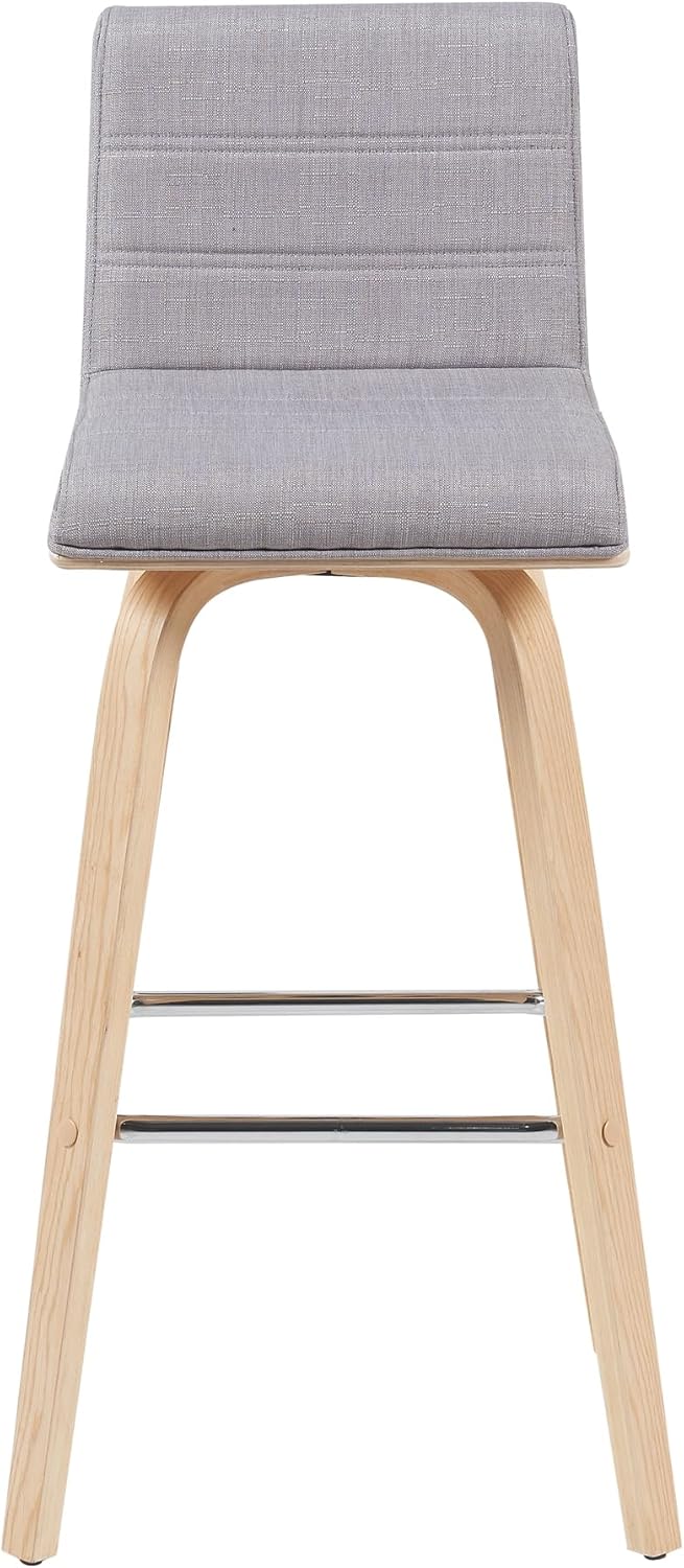 Armen Living Vienna Modern Swivel 30" Bar Height Barstool with Gray Fabric Upholstered Seat and Patterned Oak Wood Finish